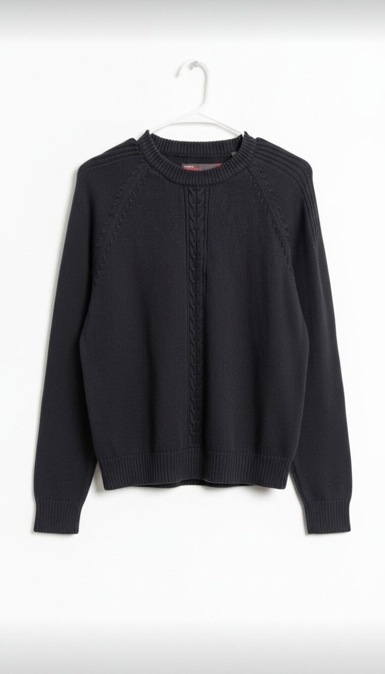 Vintage Perry Ellis America Center Cable Knit Cotton Sweater - Dark Navy XL